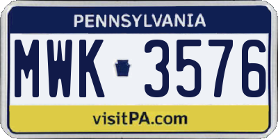 PA license plate MWK3576