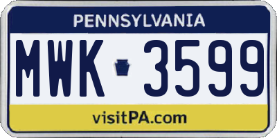PA license plate MWK3599