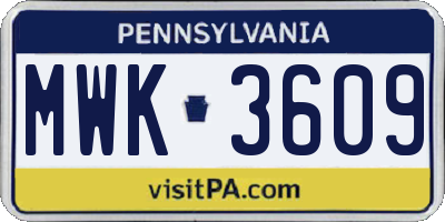 PA license plate MWK3609