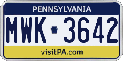 PA license plate MWK3642