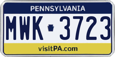 PA license plate MWK3723