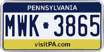 PA license plate MWK3865