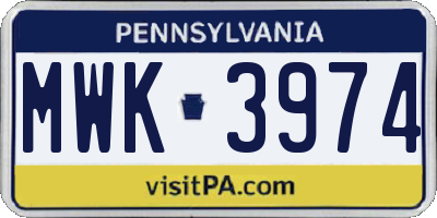 PA license plate MWK3974