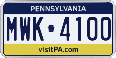 PA license plate MWK4100
