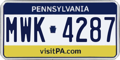 PA license plate MWK4287