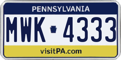 PA license plate MWK4333