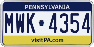 PA license plate MWK4354