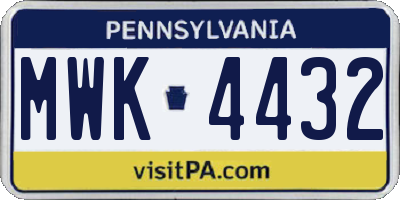PA license plate MWK4432
