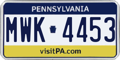 PA license plate MWK4453