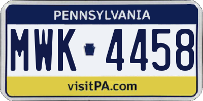 PA license plate MWK4458
