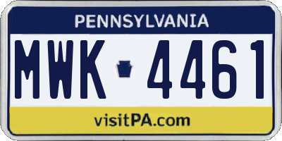 PA license plate MWK4461