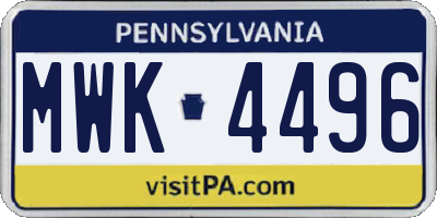 PA license plate MWK4496