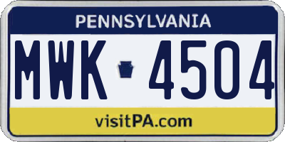 PA license plate MWK4504
