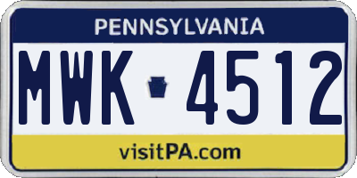 PA license plate MWK4512