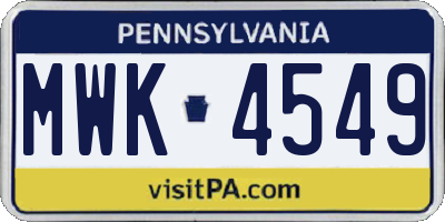 PA license plate MWK4549