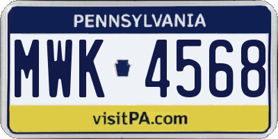 PA license plate MWK4568