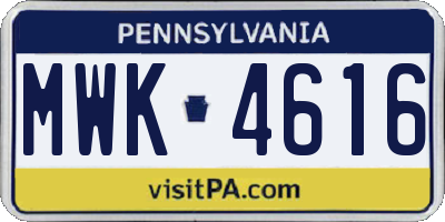 PA license plate MWK4616