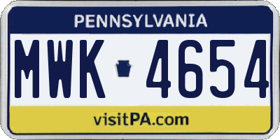 PA license plate MWK4654