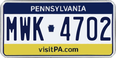 PA license plate MWK4702
