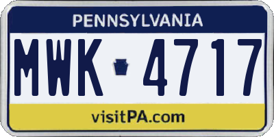 PA license plate MWK4717
