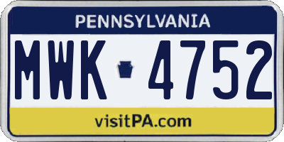PA license plate MWK4752