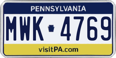 PA license plate MWK4769