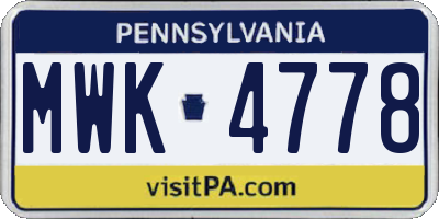 PA license plate MWK4778
