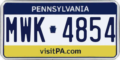 PA license plate MWK4854