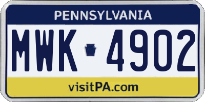 PA license plate MWK4902