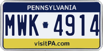 PA license plate MWK4914