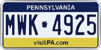 PA license plate MWK4925