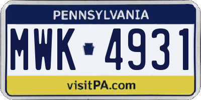PA license plate MWK4931