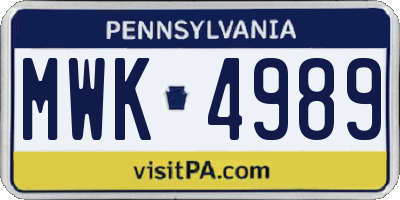 PA license plate MWK4989