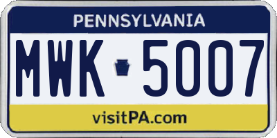 PA license plate MWK5007
