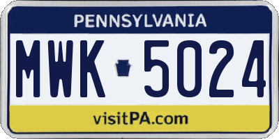 PA license plate MWK5024