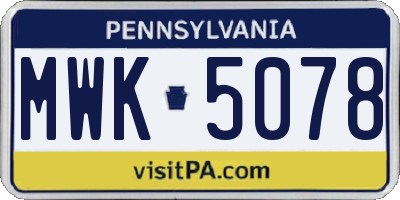 PA license plate MWK5078
