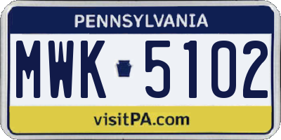 PA license plate MWK5102