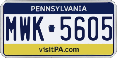 PA license plate MWK5605