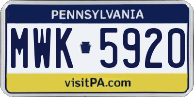 PA license plate MWK5920
