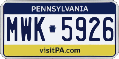 PA license plate MWK5926