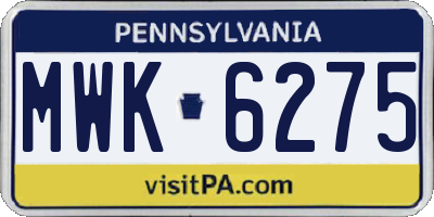 PA license plate MWK6275