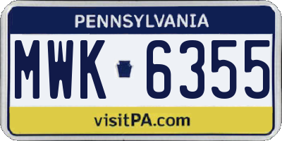 PA license plate MWK6355