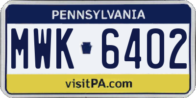 PA license plate MWK6402