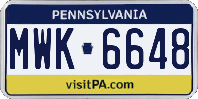 PA license plate MWK6648