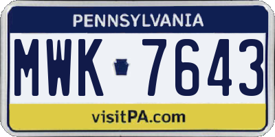 PA license plate MWK7643