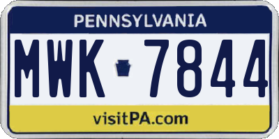 PA license plate MWK7844