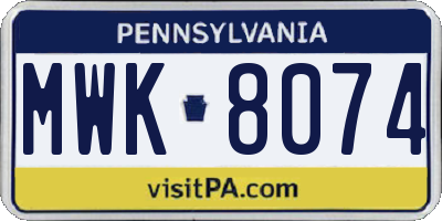 PA license plate MWK8074