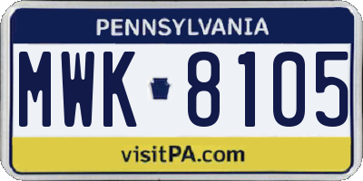 PA license plate MWK8105