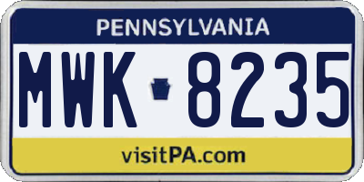 PA license plate MWK8235