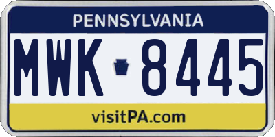 PA license plate MWK8445